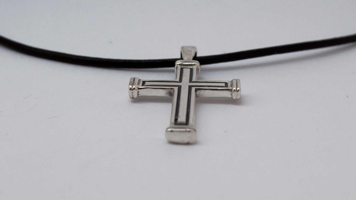 Men&#39;s cross necklace, cross leather cord, oxidized silver cross pendant 