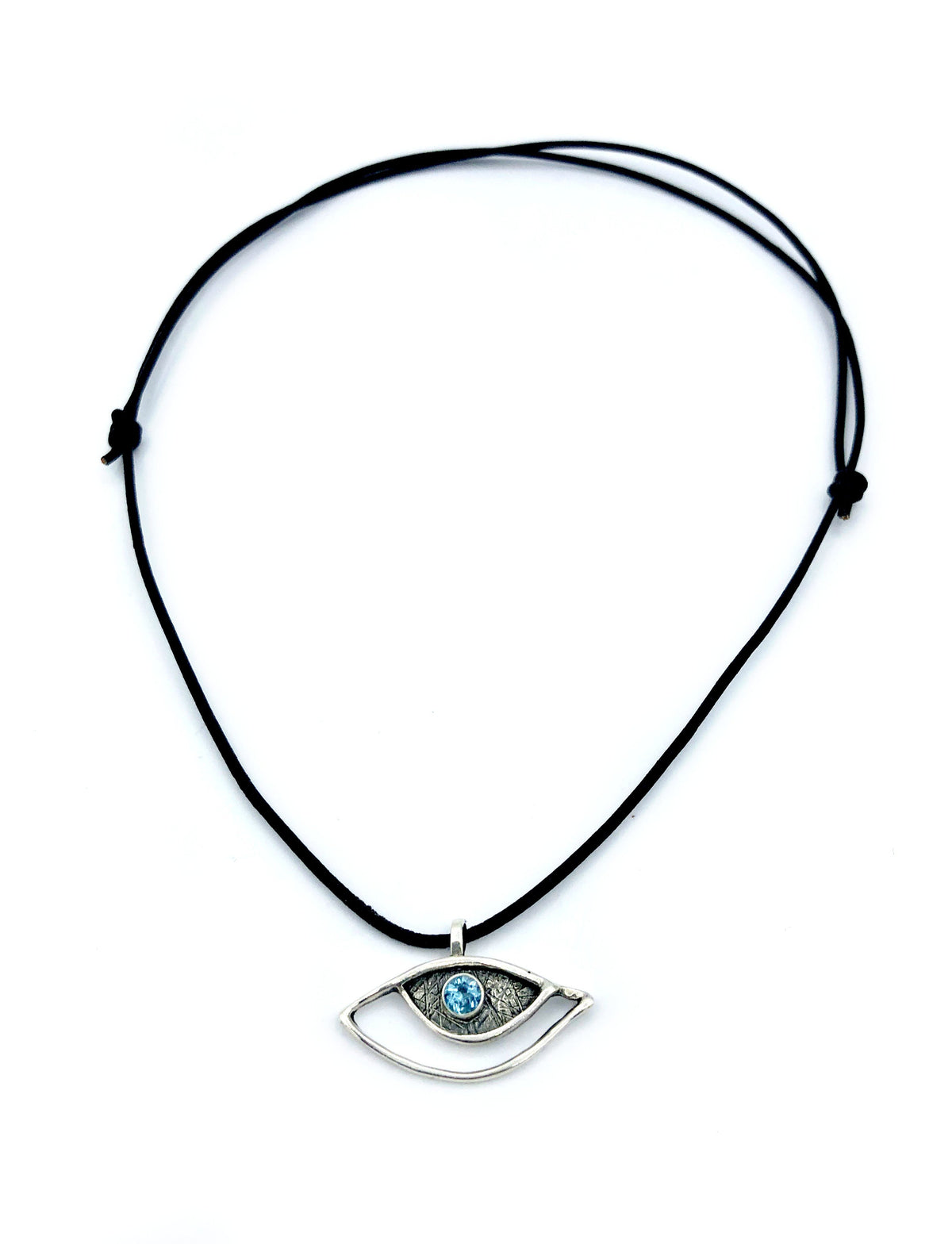 eye pendant, blue topaz pendant, silver eye pendant with leather cord evil eye jewelry 