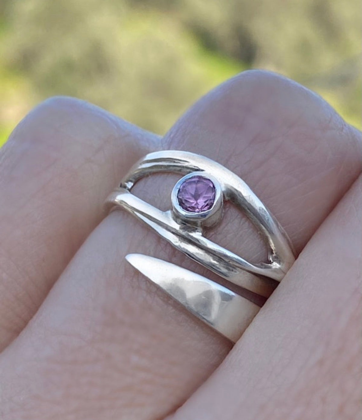evil eye ring with pink tourmaline