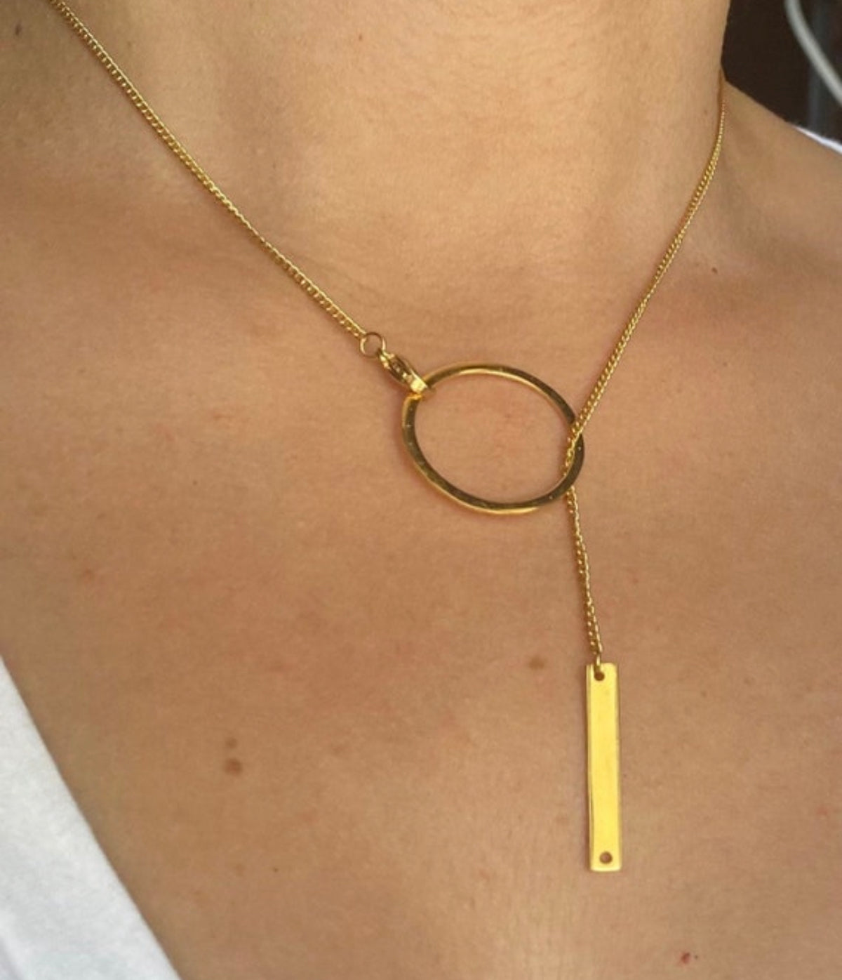 Lariat necklace circle and line necklace
