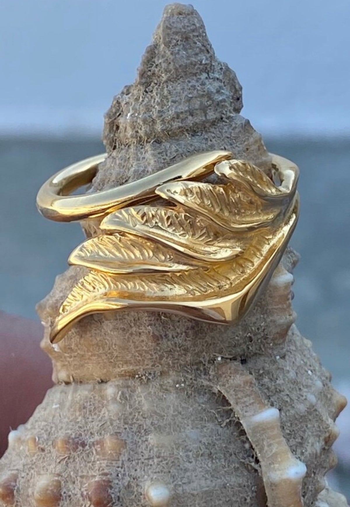 handmade gold angel wing ring