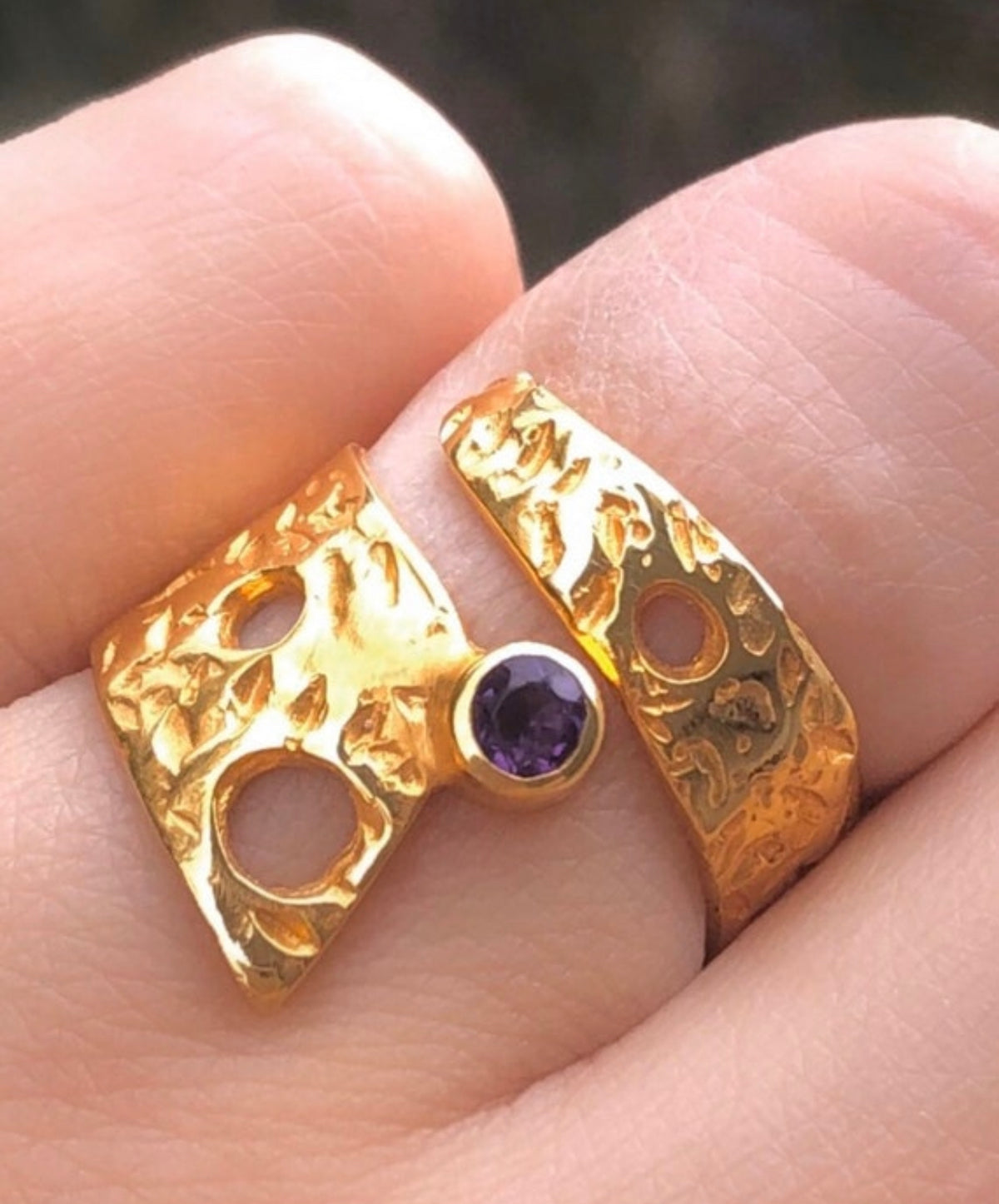 amethyst ring gold wide ring