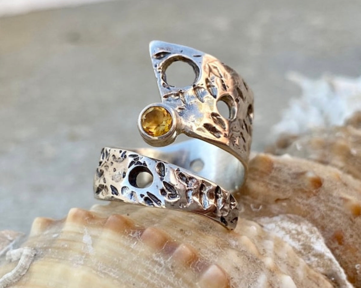 citrine ring silver wide adjustable silver ring