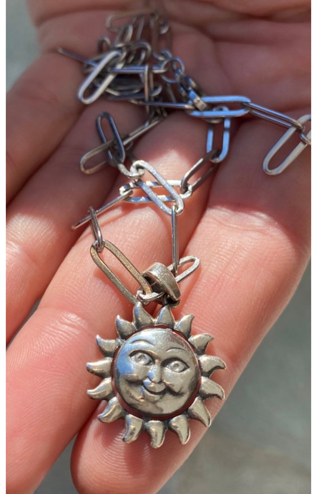 sun necklace silver with paperclip chain