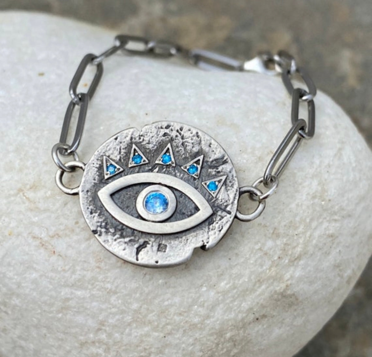 Evil eye bracelet, blue gemstone evil eye bracelet silver