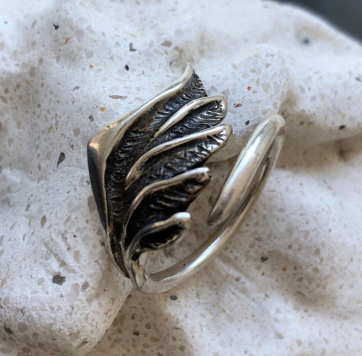 silver angel wing ring adjustable ring