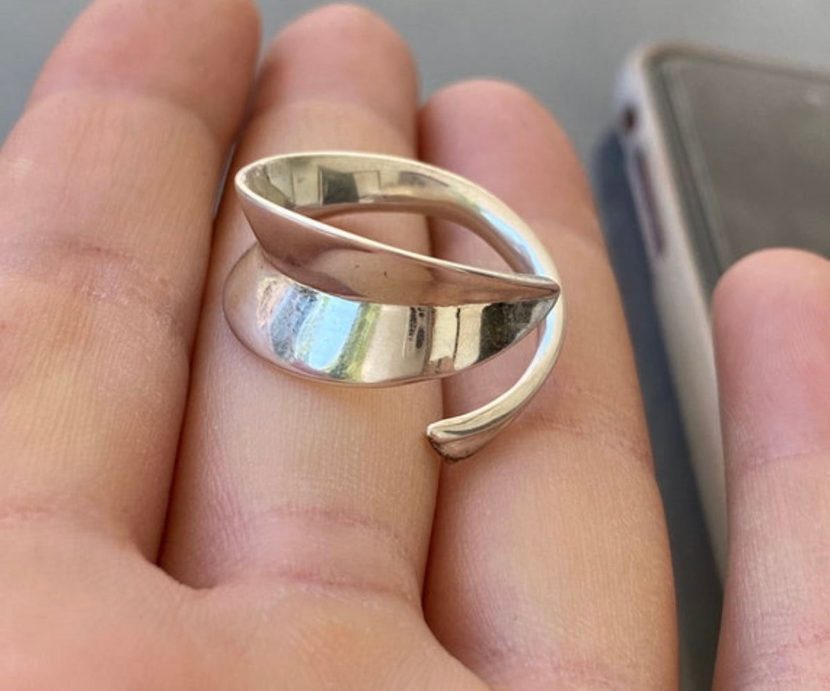 olive leaf ring silver adjustable - greek ring