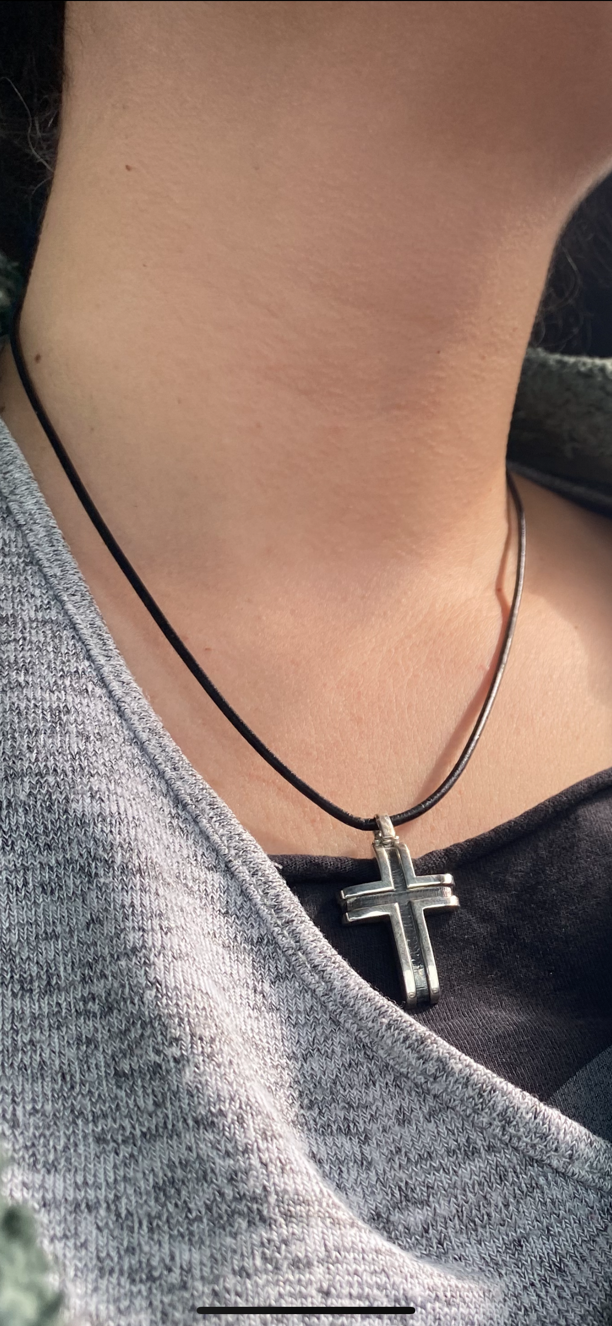Men’s cross necklace, leather cord, black silver cross pendant