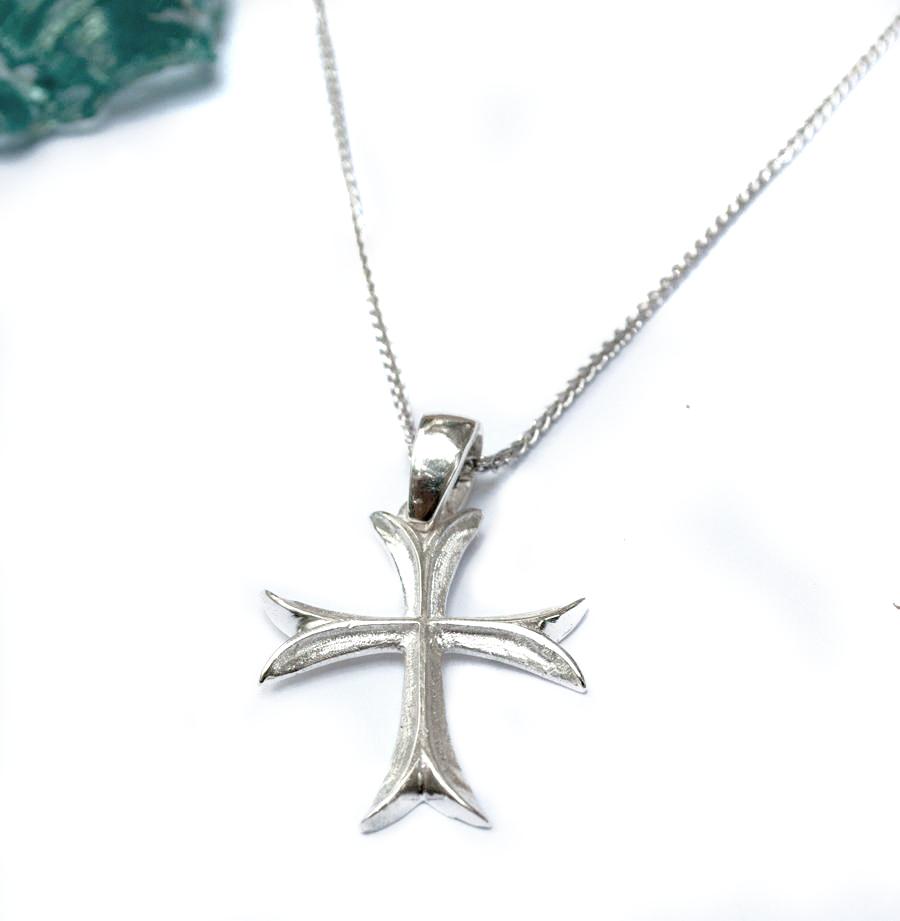 Silver cross, Byzantine cross necklace with silver chain