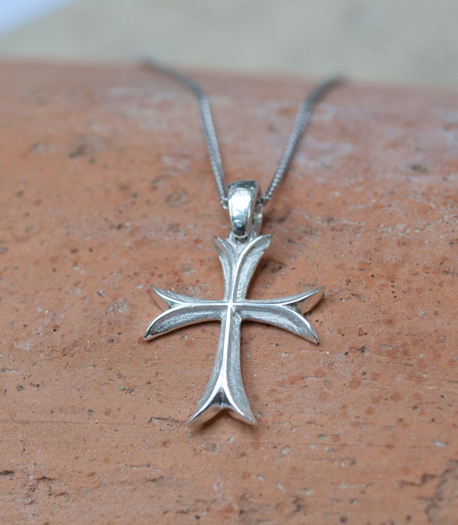Silver cross, Byzantine cross necklace with silver chain