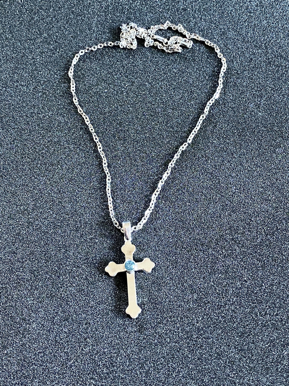 Silver cross blue stone, silver cross, Byzantine silver cross 