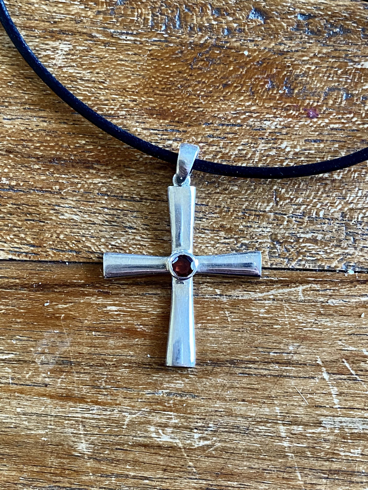 byzantine silver cross necklace with red gemstone 