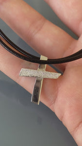 unique silvee cross, silver cross with leather