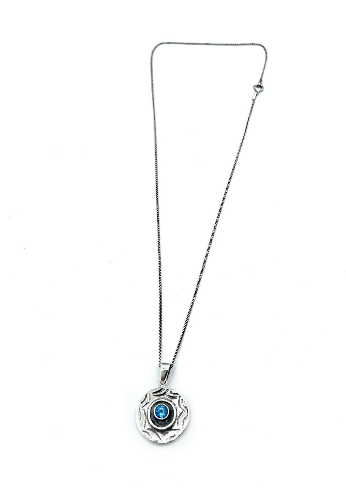 Evil eye pendant, blue topaz stone, evil eye circle pendant silver chain 