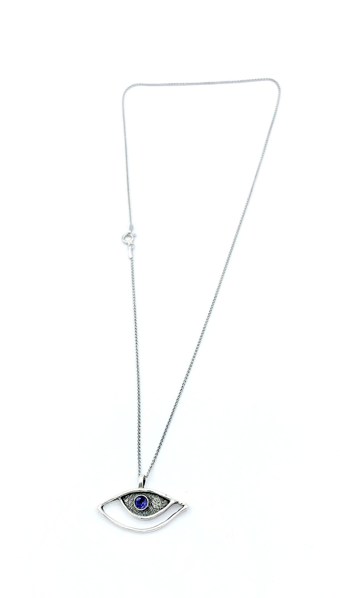 eye pendant, blue iolite pendant, silver eye pendant silver chain 