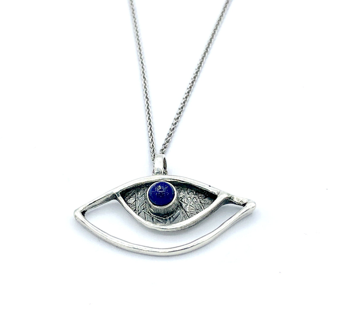 evil eye pendant, blue lapis pendant, silver eye pendant silver chain 