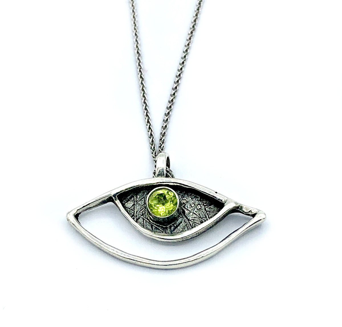 evil eye pendant, peridot pendant, silver eye pendant silver chain, eye jewelry 
