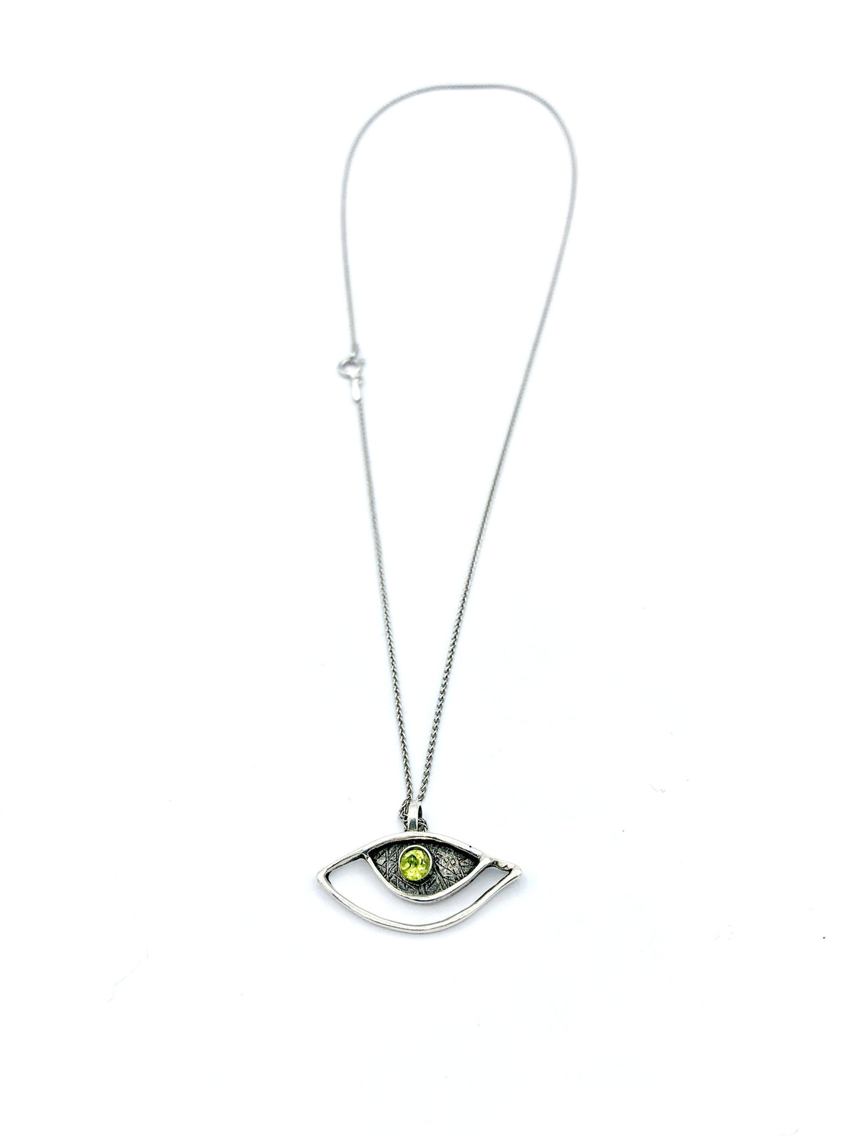 evil eye pendant, peridot pendant, silver eye pendant silver chain, eye jewelry 