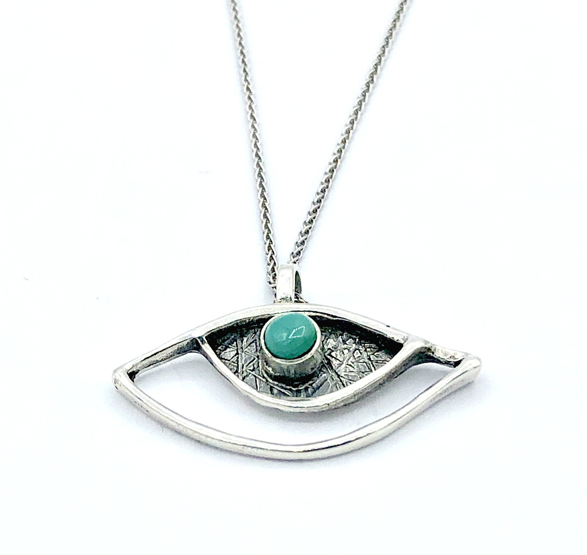 eye pendant, turquoise pendant, silver eye pendant with silver chain 
