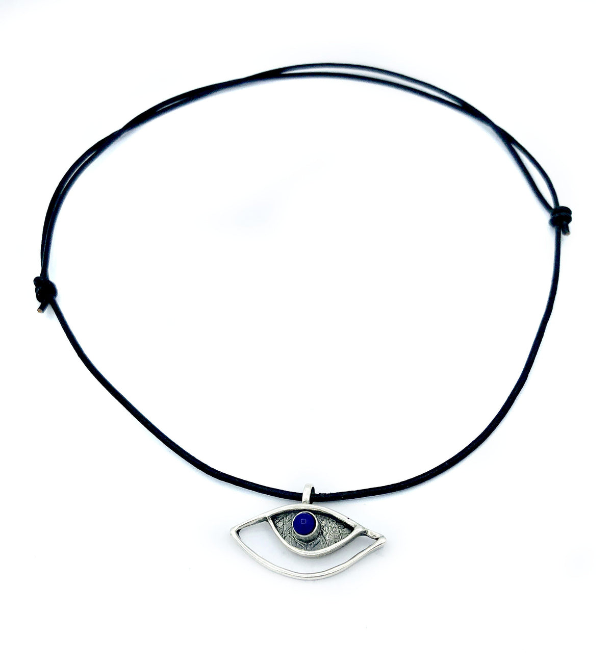 eye pendant, blue lapis pendant, silver eye pendant with leather cord evil eye jewelry 