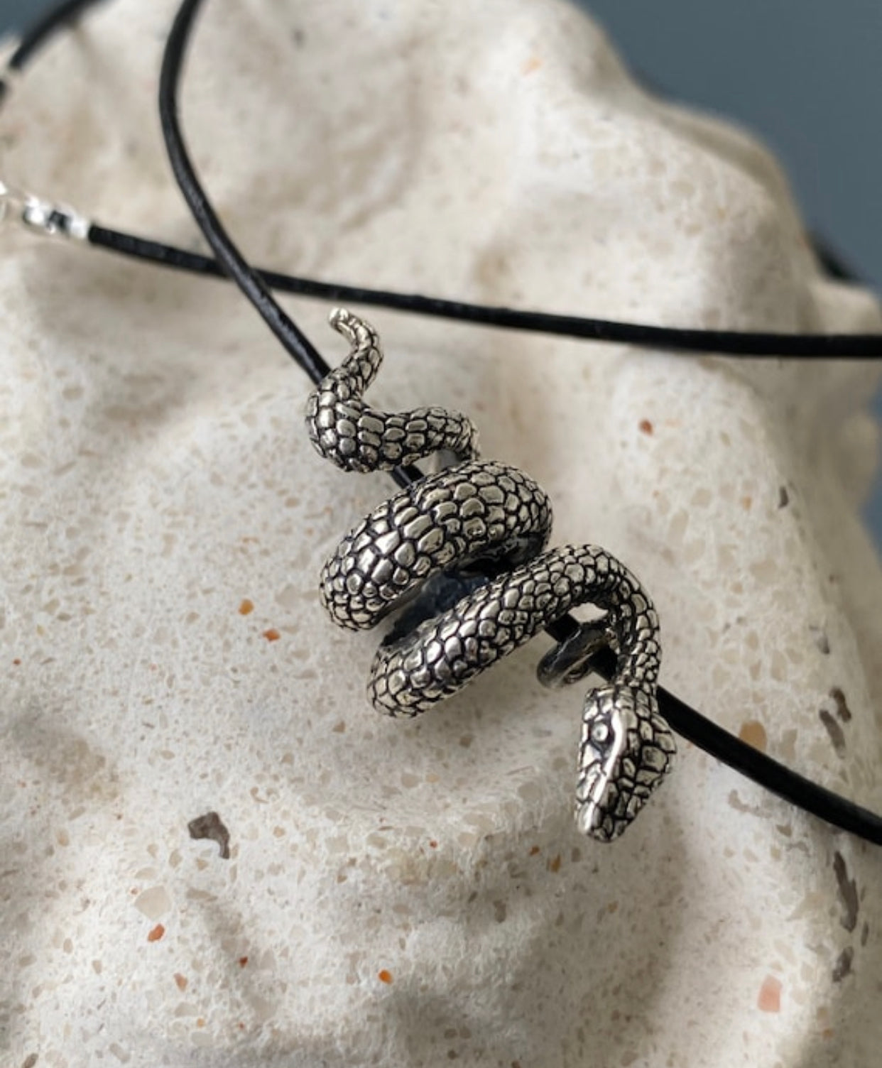 silver snake necklace spiral snake necklace - Eleni Pantagis