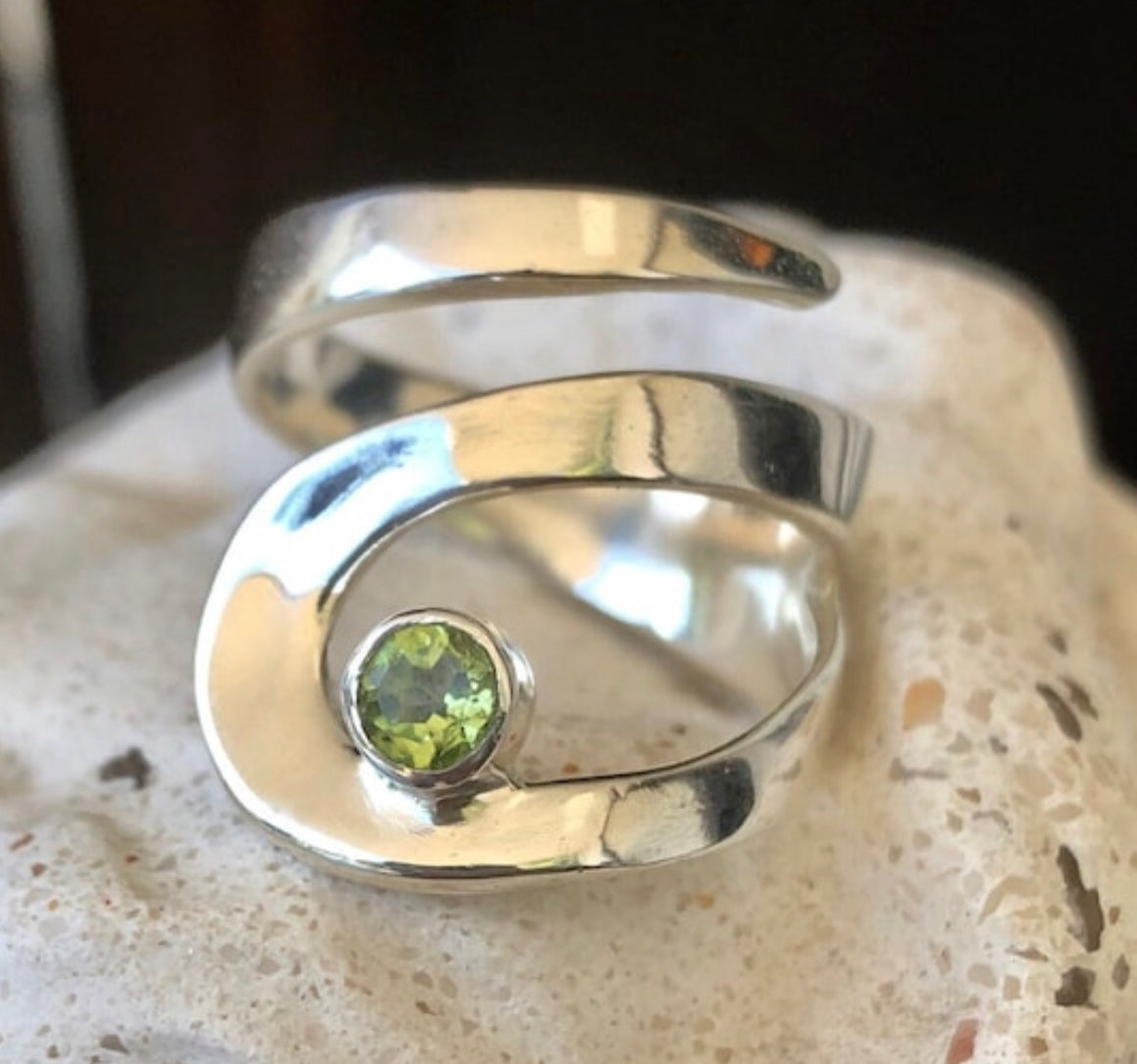 silver peridot ring adjustable ring