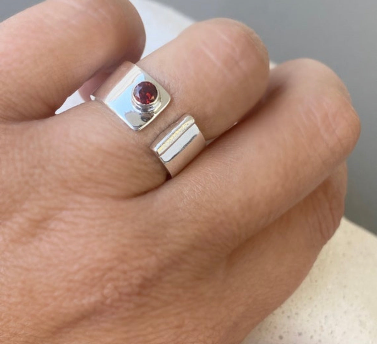 red garnet ring silver, red gemstone ring