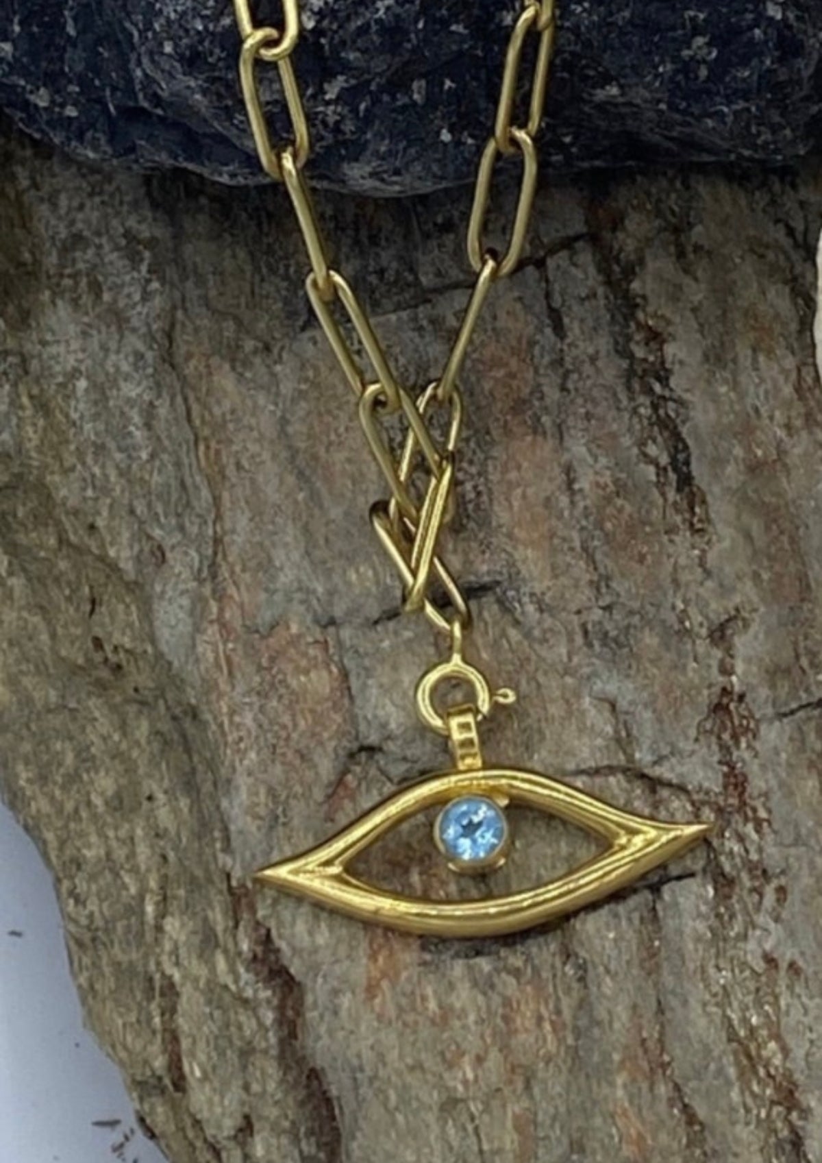 Evil eye necklace gold paperclip stainless steel chain