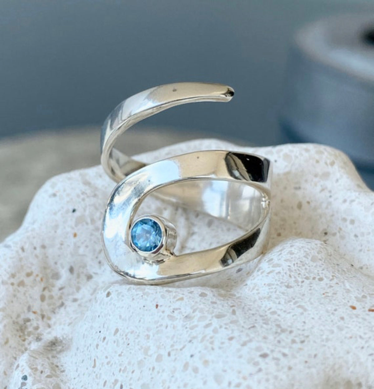 blue topaz silver adjustable ring