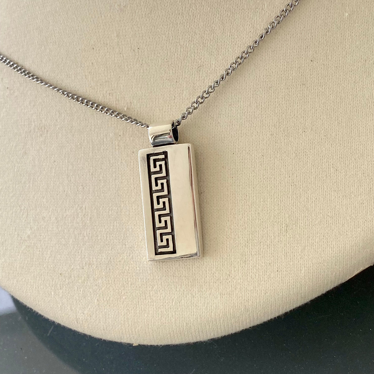 silver greek key necklace minimal