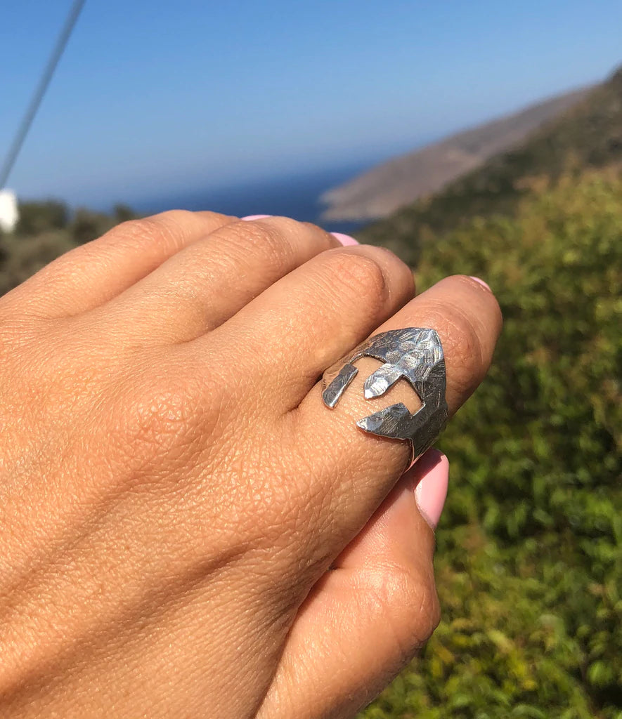 Spartan helmet ring, spartan ring, warrior helmet ring silver ring