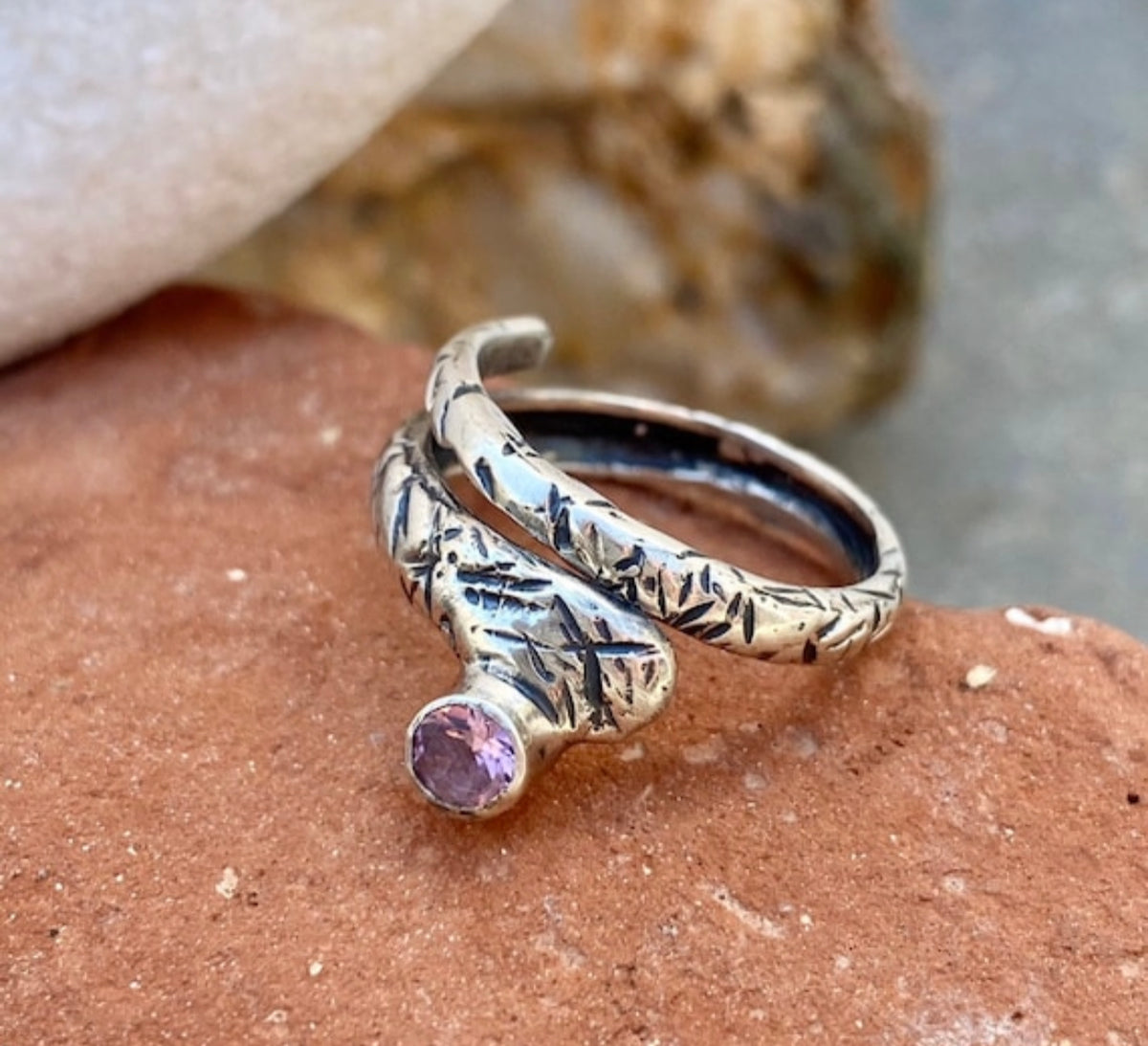 pink tourmaline silver ring adjustable