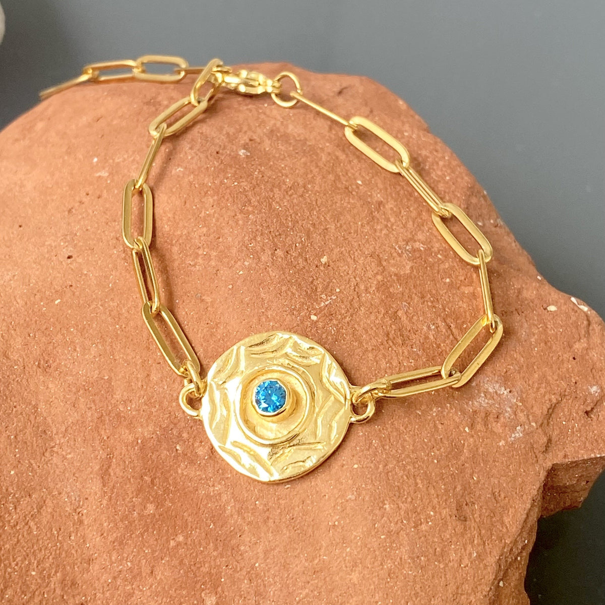 Evil eye bracelet gold handmade paperclip chain