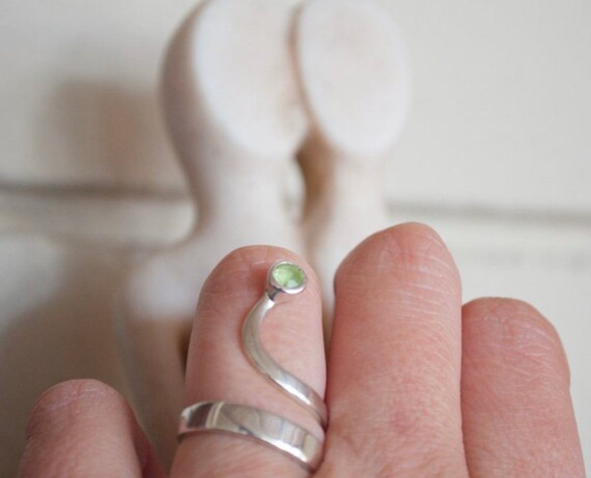 peridot silver ring handmade open ring adjustable