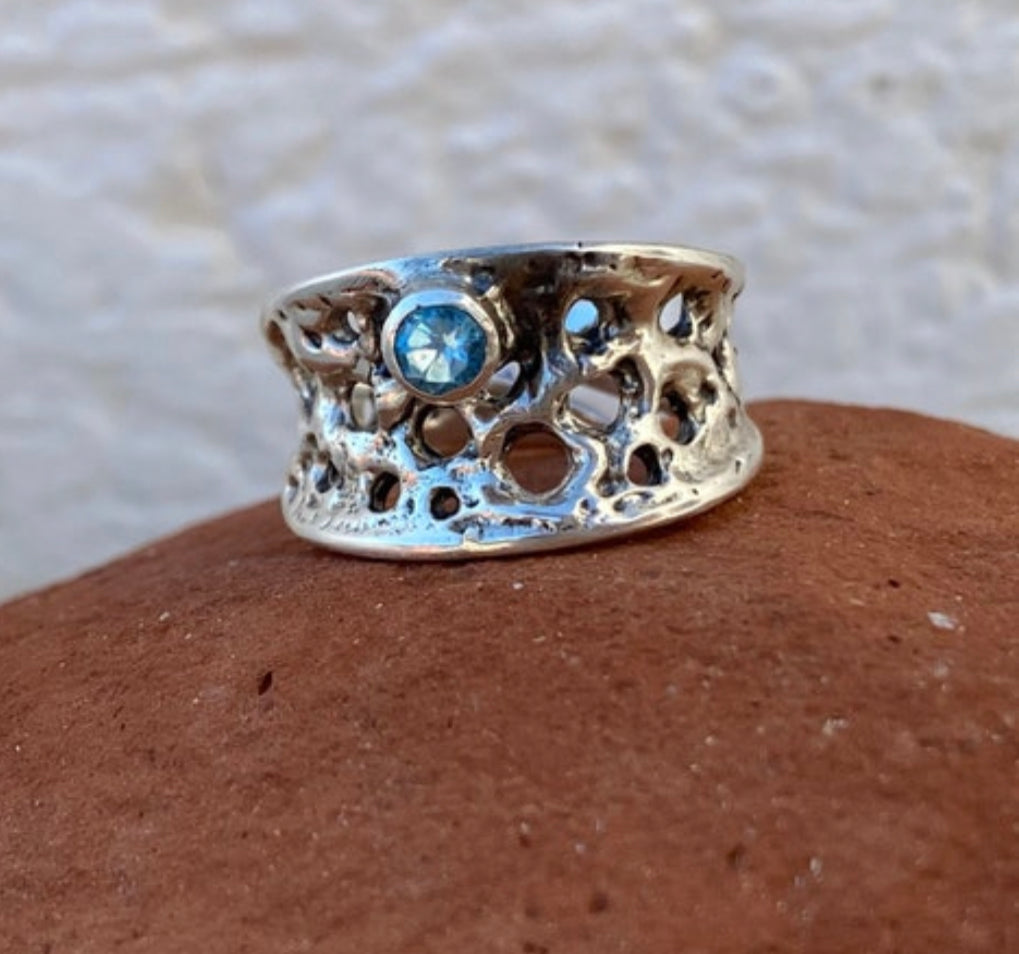 blue gemstone ring silver handmade ring