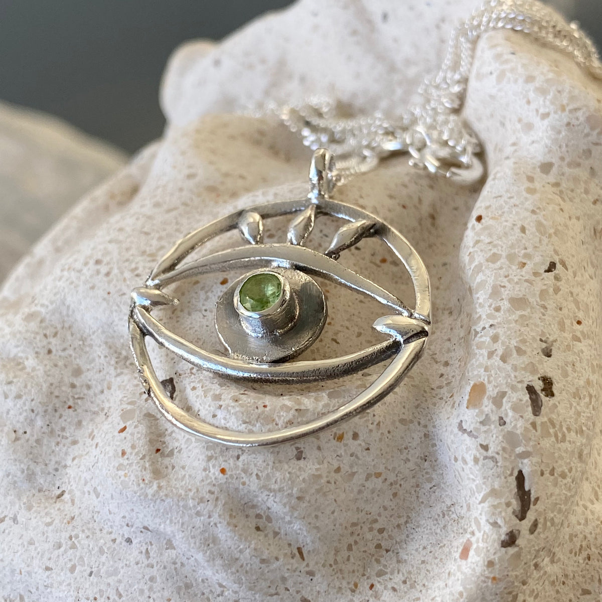 Evil eye necklace green gemstone handmade