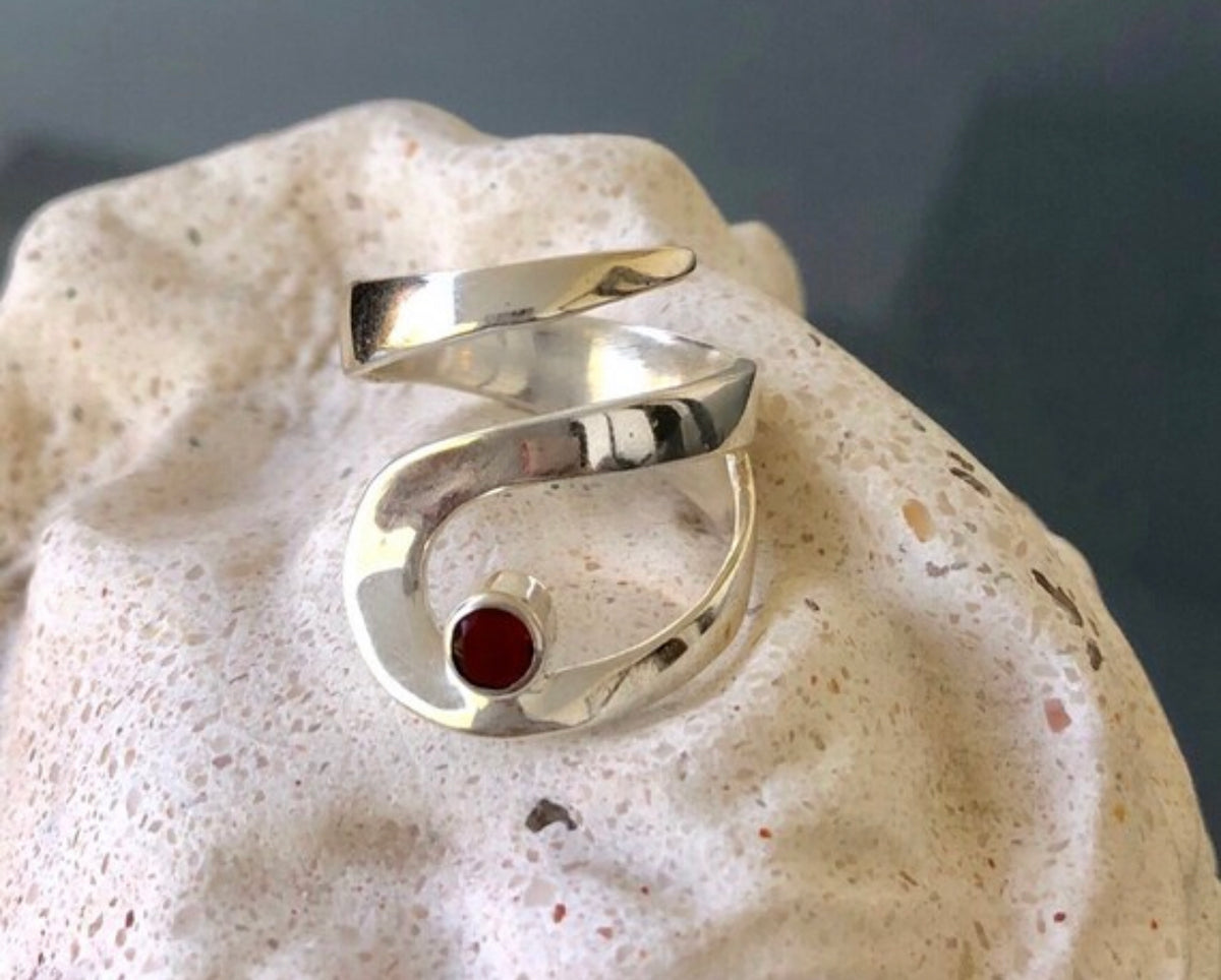 red garnet silver ring