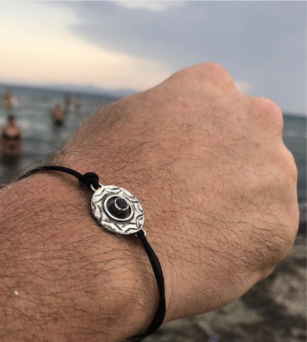 men's evil eye bracelet, black gemstone evil eye bracelet