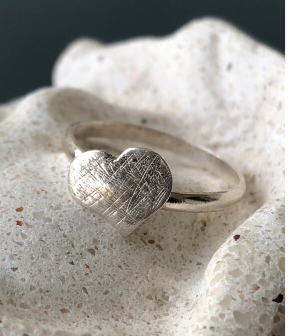 silver heart ring textured