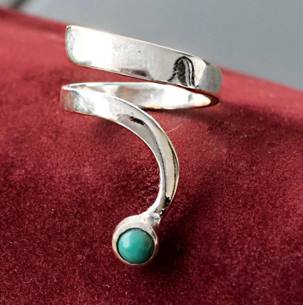 turquoise silver ring open ring adjustable