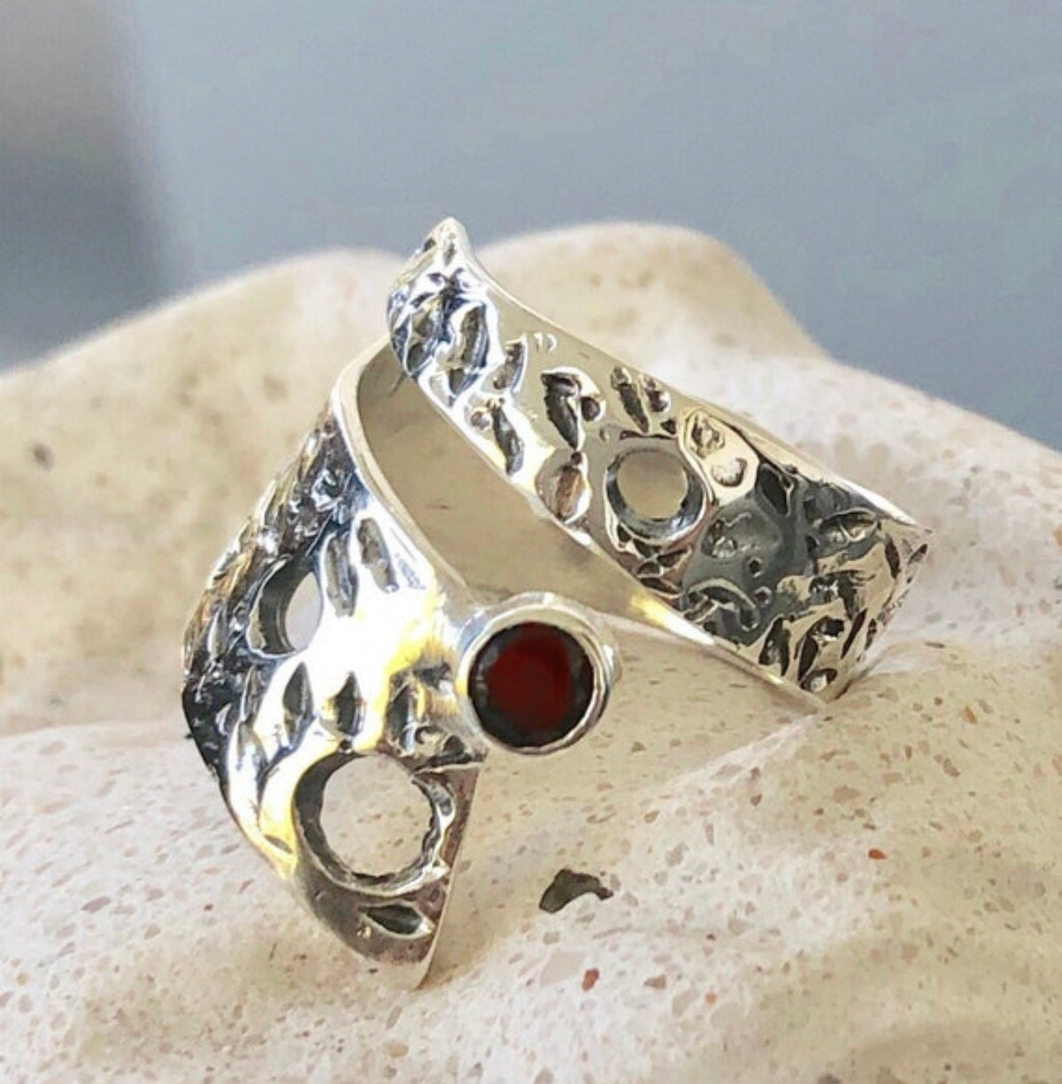 red garnet ring silver