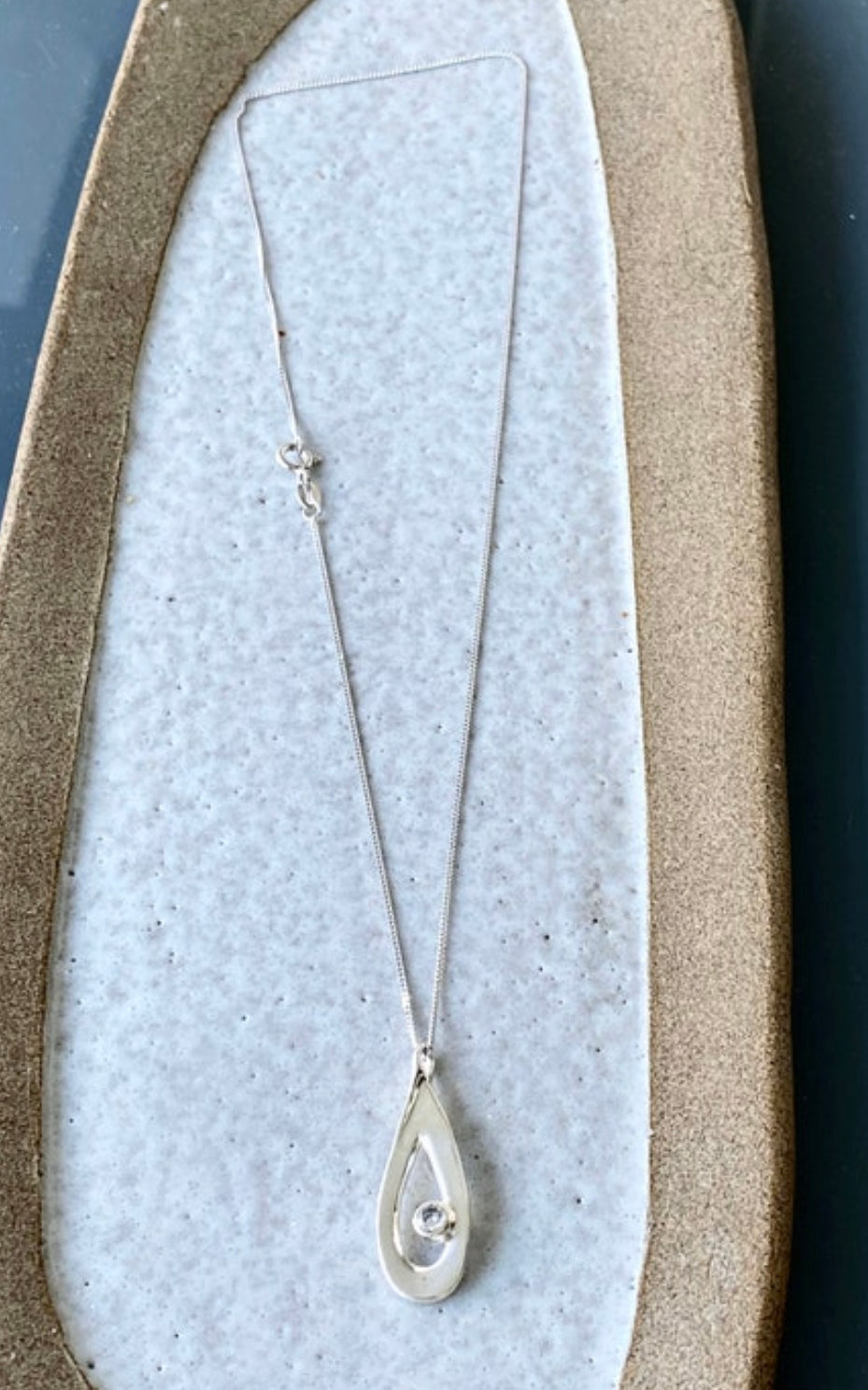 zircon gemstone silver necklace drop shape necklace