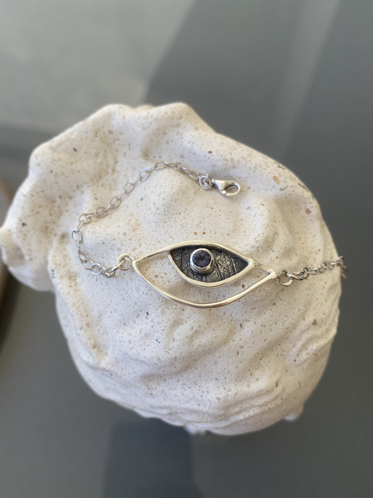 eye bracelet, silver eye bracelet with blue iolite stone, evil eye bracelet 