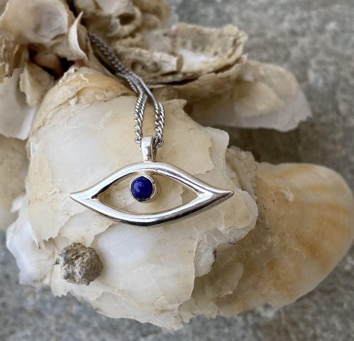 Evil eye necklace blue lapis stainless steel chain