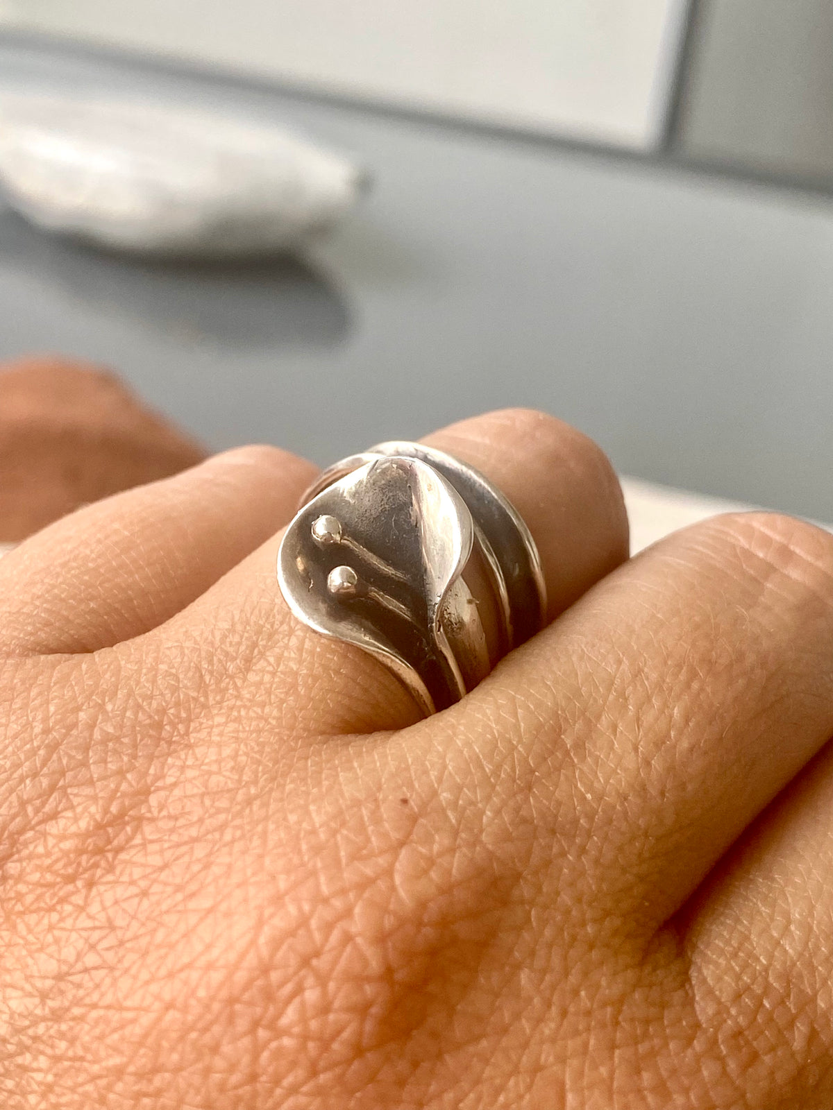 handmade silver lily ring, Silver Flower ring adjustable