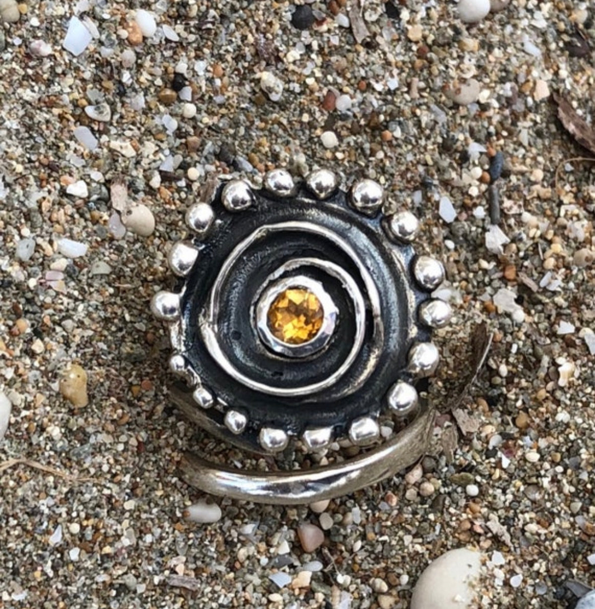 citrine silver statement ring, silver swirl ring