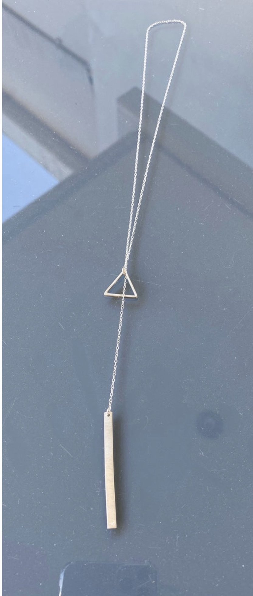 Triangle Lariat necklace silver triangle with rectangle 