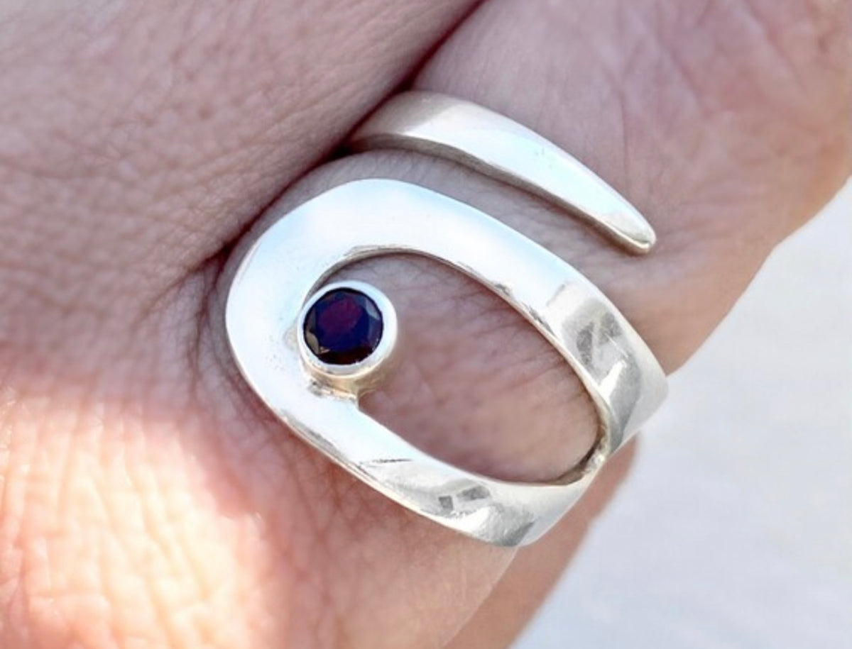 red garnet silver ring