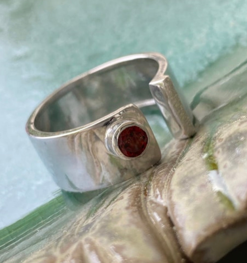 red garnet ring silver, red gemstone ring