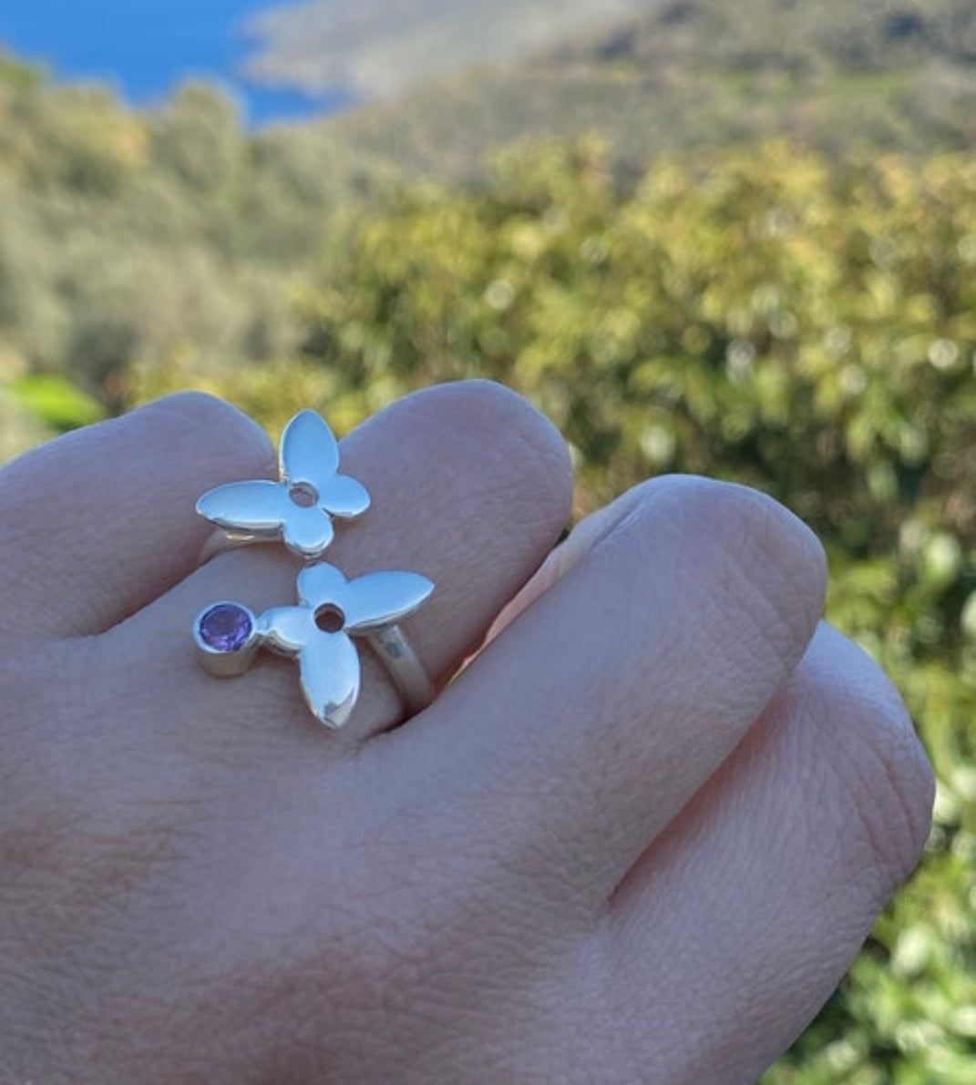 butterfly ring silver amethyst adjustable ring